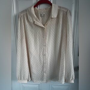 J.Crew sheer dot print button-up blouse.